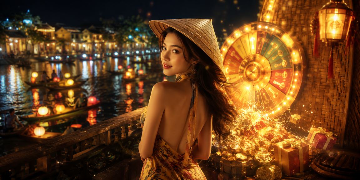 Bàn roulette phong cách Hội An với nón lá truyền thống Việt Nam